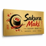 Złoty szczotkowany szyld z dibondu do restauracji sushi
