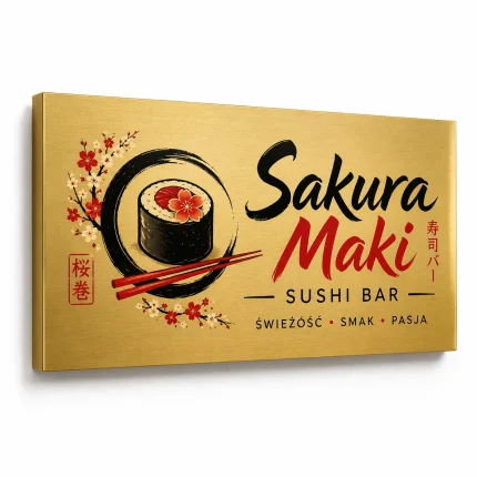 Złoty szczotkowany szyld z dibondu do restauracji sushi