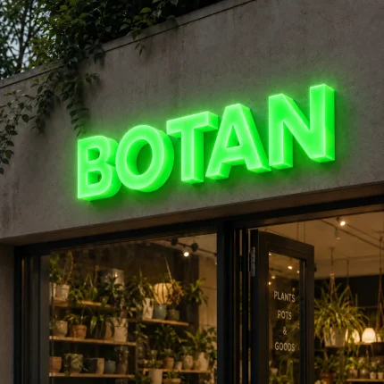 Zielone litery podświetlane LED z plexi na lokalu