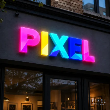 Kolorowe litery 3D LED z plexi na elewacji