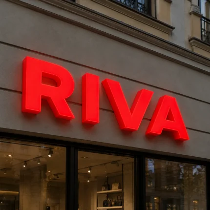 Czerwone litery reklamowe LED z plexi na budynku
