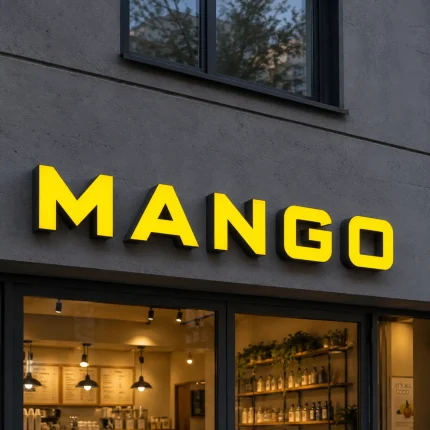 Żółte litery reklamowe 3D z podświetleniem – MANGO