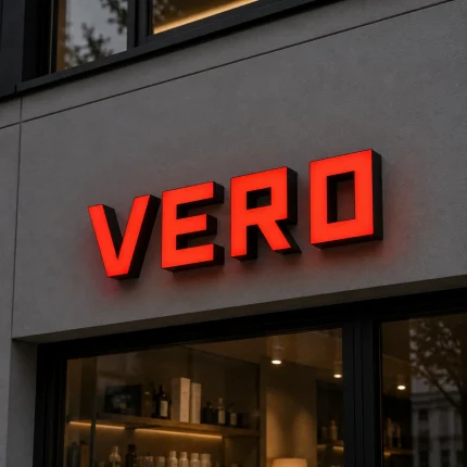 Czerwone litery z podświetleniem z dibondu – VERO