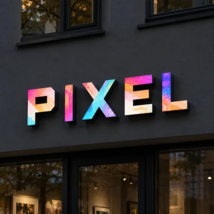 Kolorowe litery 3D LED z dibondu i plexi – PIXEL