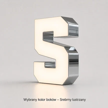 Litera reklamowa LED ze srebrnym lustrzanym bokiem