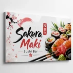 Biały szyld reklamowy z zaginanym bokiem do restauracji sushi