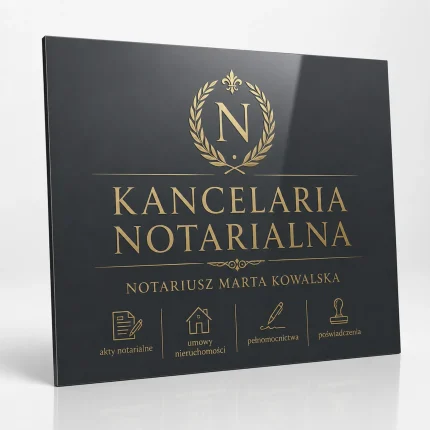 Antracytowa tablica z dibondu dla notariusza