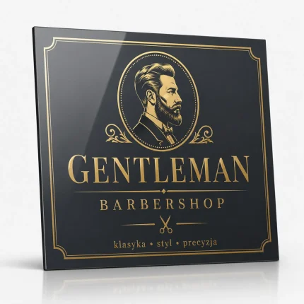 Antracytowa tablica z dibondu dla barbershopu