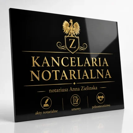 Czarna tablica z dibondu dla notariusza