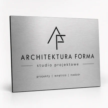 Srebrna szczotkowana tablica z dibondu dla studia projektowego