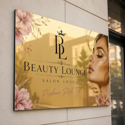 Lustrzana tablica z dibondu w złocie dla beauty lounge
