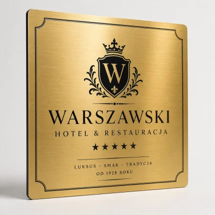 Szyld z dibondu złoty szczotkowany dla butikowego hotelu