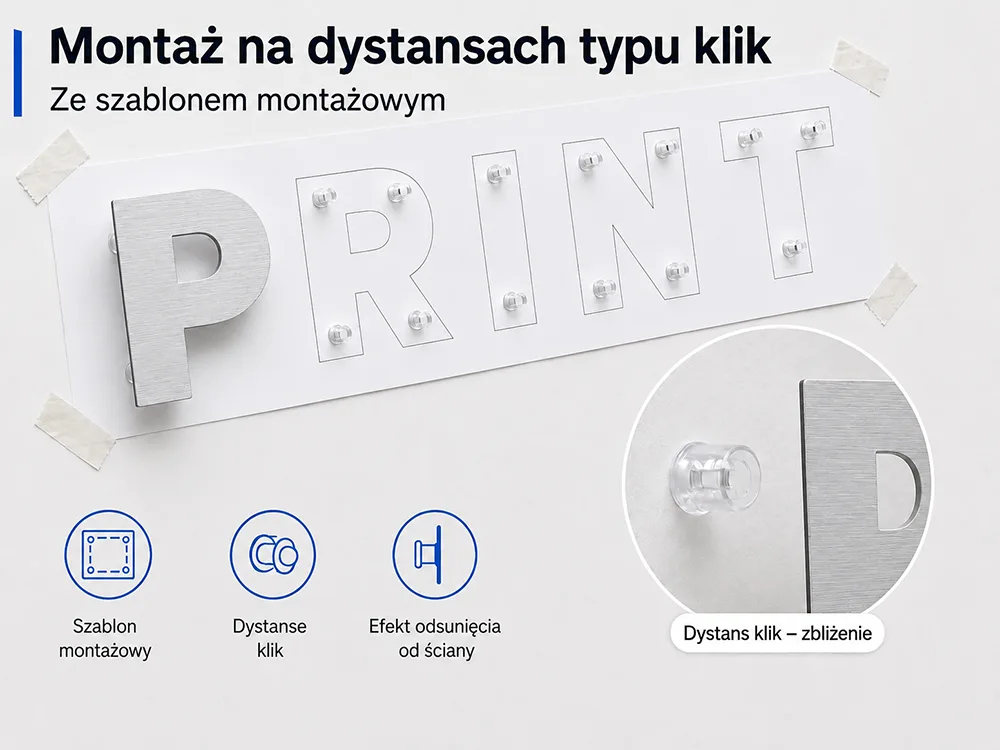 Dystanse typu klik + szablon montażowy