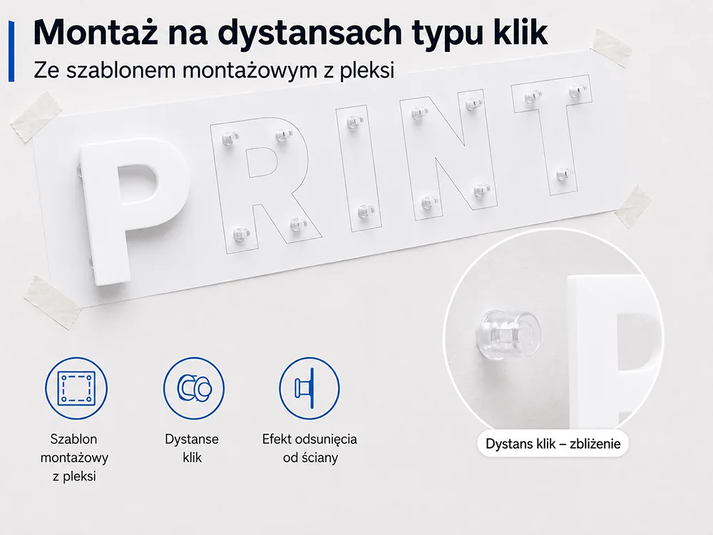 Dystanse typu klik + szablon montażowy