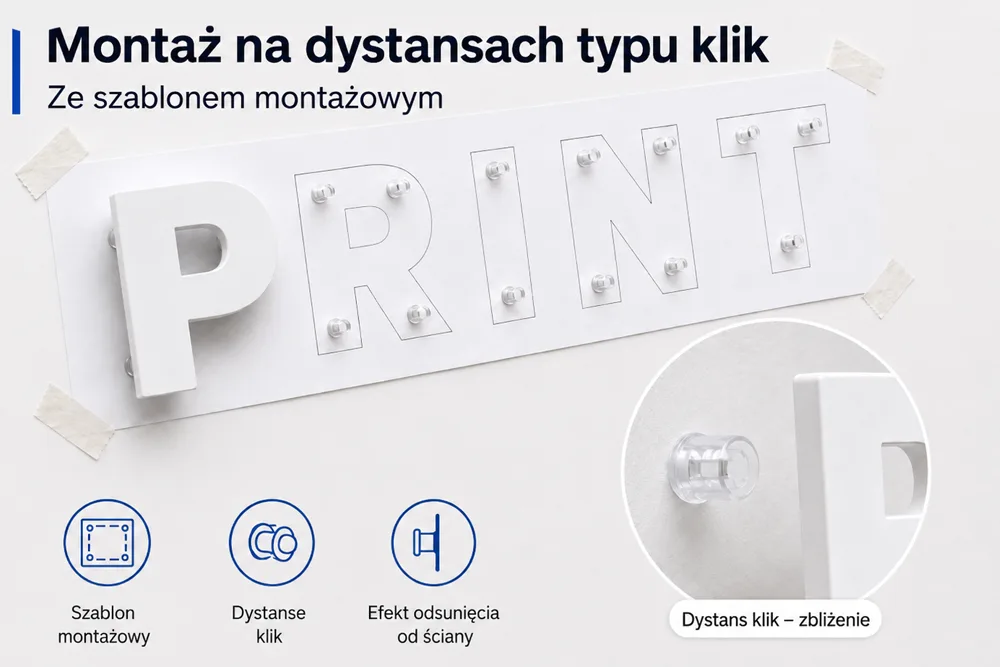 Dystanse typu klik + szablon montażowy