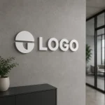 Białe logo i litery z PCV zamontowane na ścianie w nowoczesnym wnętrzu