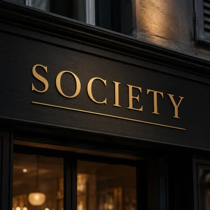 Złote szczotkowane litery z aluminium kompozytowego – napis Society