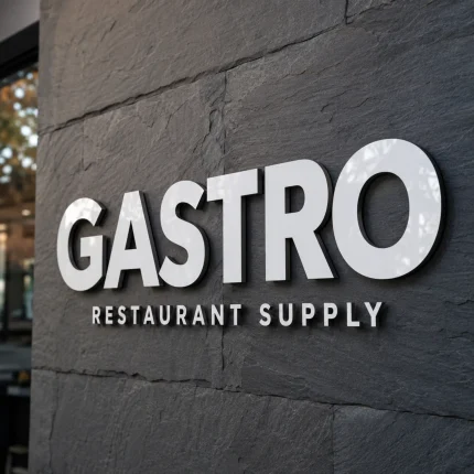 Białe litery z Dibondu – napis GASTRO
