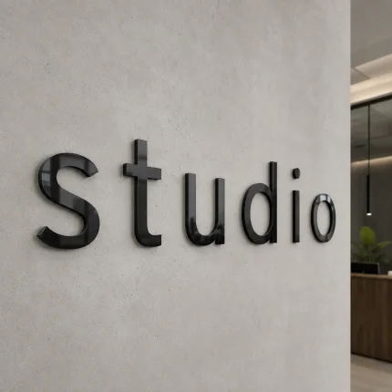 Czarne litery z Dibondu – napis Studio
