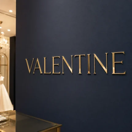 Złote lustrzane litery z Dibondu premium – napis VALENTINE