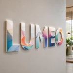 Litery 3D z plexi z drukiem UV – napis Lumeo na ścianie