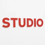 Czerwony napis Studio z PCV z kolorowym frontem i białymi bokami
