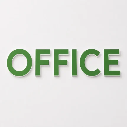 Zielony napis Office z PCV z kolorowym frontem i białymi bokami