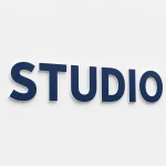 Granatowy napis Studio z PCV z kolorowym frontem i białymi bokami