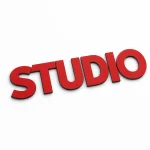 Czerwony napis Studio z PCV z białymi bokami