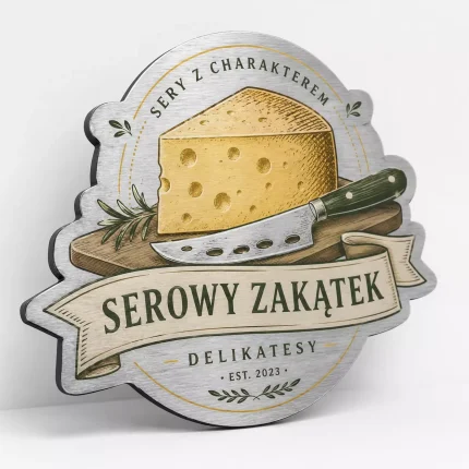 Szyld z dibondu Srebrny szczotkowany do sklepu serowego