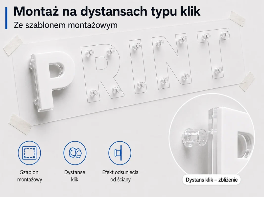 Dystanse typu klik + szablon montażowy