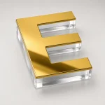 Litera E 3D z plexi ze złotym lustrzanym frontem