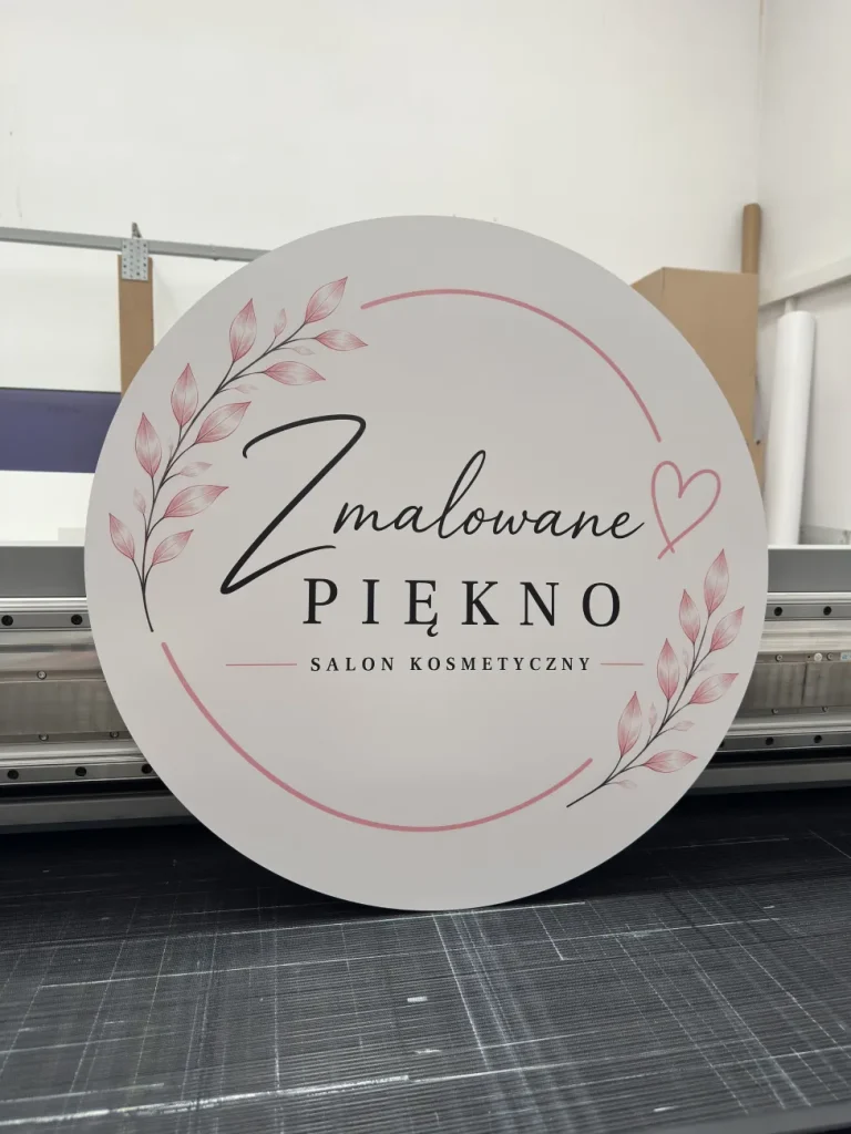 Szyld reklamowy okrągły z logo salonu kosmetycznego
