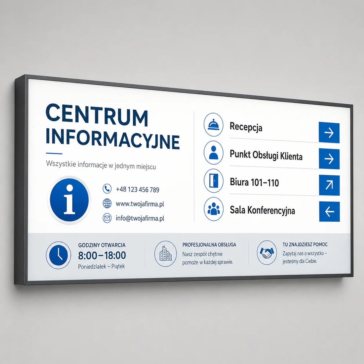 Duży kaseton LED 100×200 cm do centrum informacyjnego Kaseton reklamowy LED profil aluminiowy do centrum informacyjnego