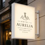 Pionowy kaseton reklamowy dwustronny 50x80 cm z białą obudową dla hotelu