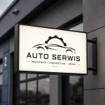 Dwustronny kaseton reklamowy 40x60 cm z czarną obudową dla auto serwisu