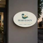 Owalny kaseton reklamowy na elewacji biura podróży