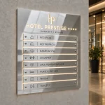Lustrzana srebrna tablica informacyjna Dibond LED z Halo, podświetleniem i wymiennymi panelami