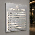 Tablica informacyjna Dibond LED w kolorze srebrnym szczotkowanym z Halo i wymiennymi panelami
