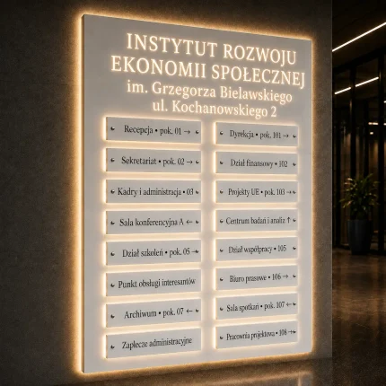 Biała tablica informacyjna LED z wymiennymi panelami i efektem Halo