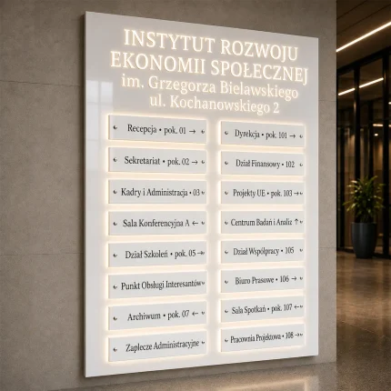 Tablica informacyjna LED z wymiennymi panelami z białego Dibondu