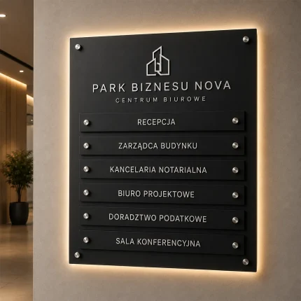 Czarna tablica informacyjna LED z wymiennymi panelami i efektownym podświetleniem halo