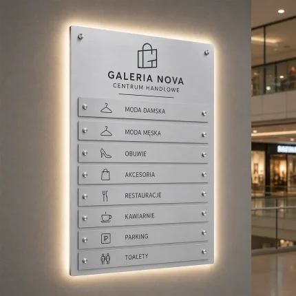Tablica informacyjna LED ze szczotkowanego srebrnego Dibondu z podświetleniem halo