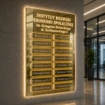 Złota lustrzana tablica informacyjna LED z panelami i efektem Halo