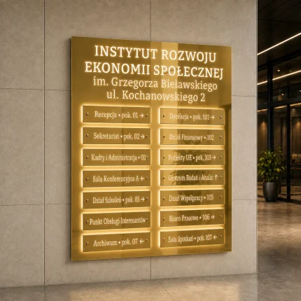 Lustrzana złota tablica informacyjna LED z wymiennymi panelami