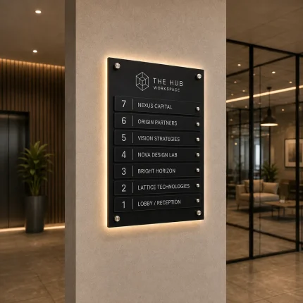 Tablica informacyjna Plexi czarny satynowy z podświetleniem halo