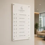 Biurowa tablica informacyjna z panelami z białej satynowej plexi