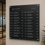 Biurowa tablica informacyjna z panelami z satynowej czarnej plexi