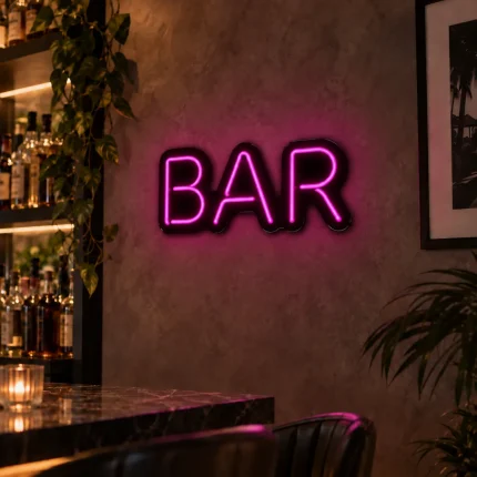 Różowy neon LED BAR – podświetlany napis reklamowy do lokalu