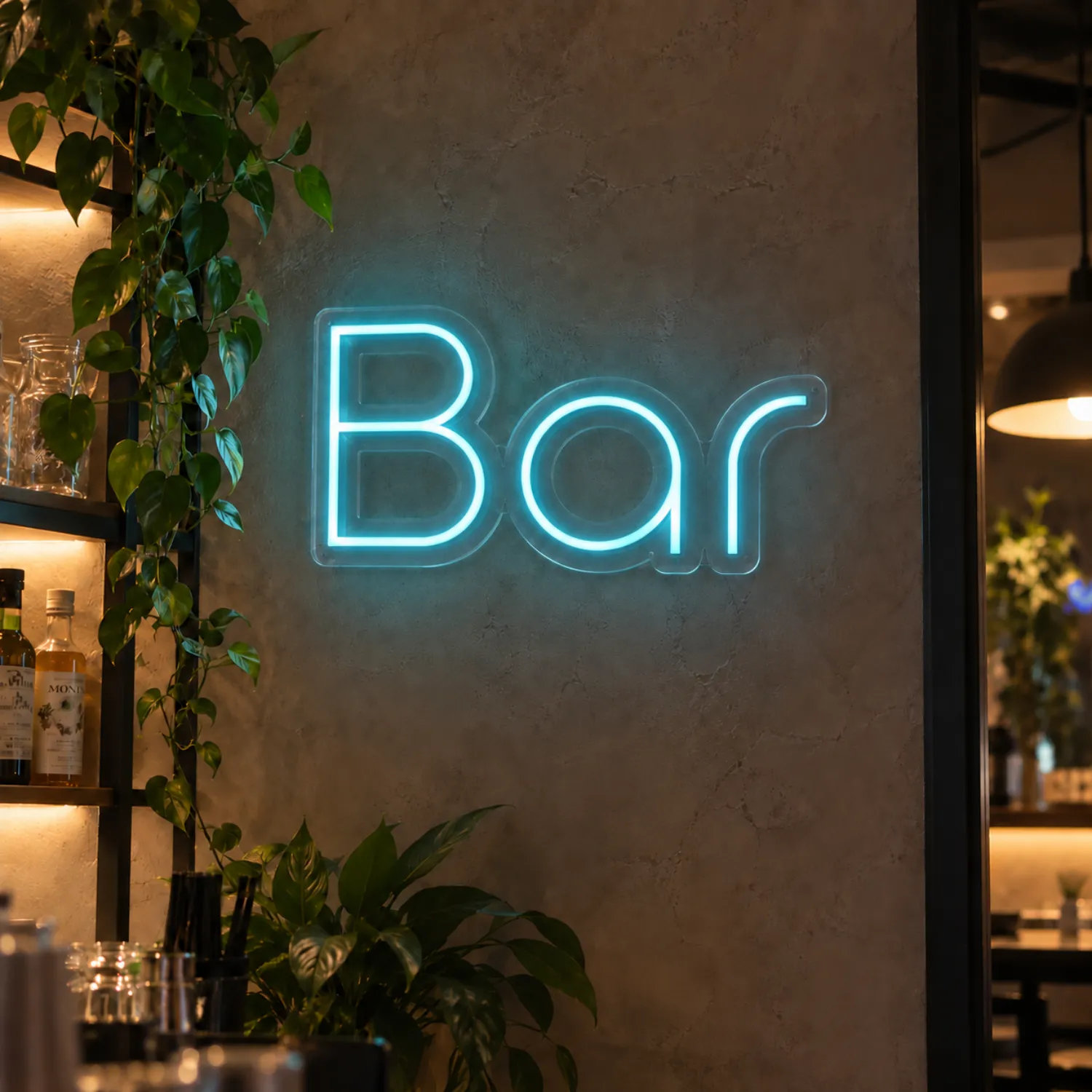 Reklama świetlna BAR – neon LED do wnętrz gastronomicznych Niebieski napis LED BAR – nowoczesny neon do baru i restauracji